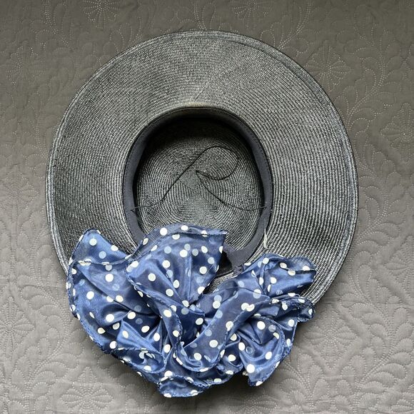VTG 70s 80s Sonni San Francisco Hat Navy & Polka Taffeta Band Bow Kentucky Derby - Picture 6 of 8